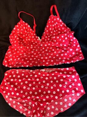 PINK Victoria's Secret Red Lace Bralette with Red Polka Dot Hipster